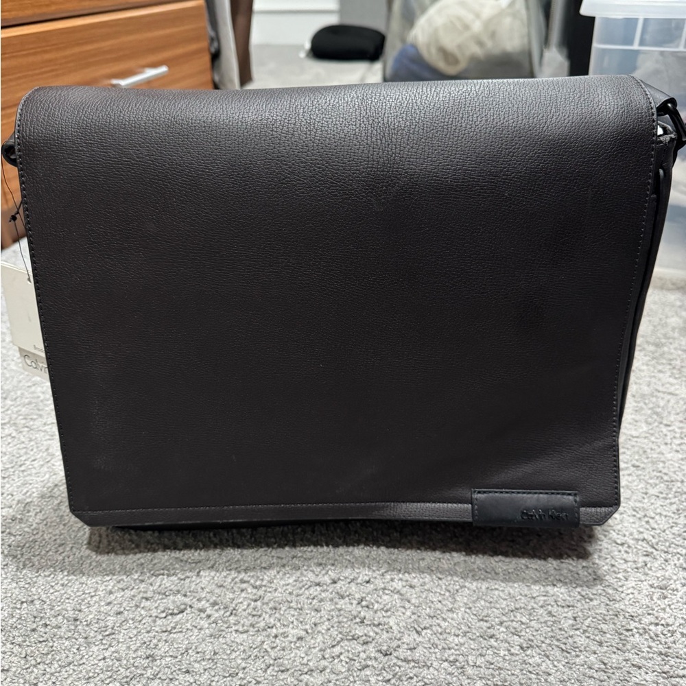 Calvin Klein Dark Brown Leather Messenger Bag
